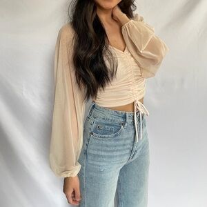‘Revamped’ Cream Sheer Mesh Cropped Top